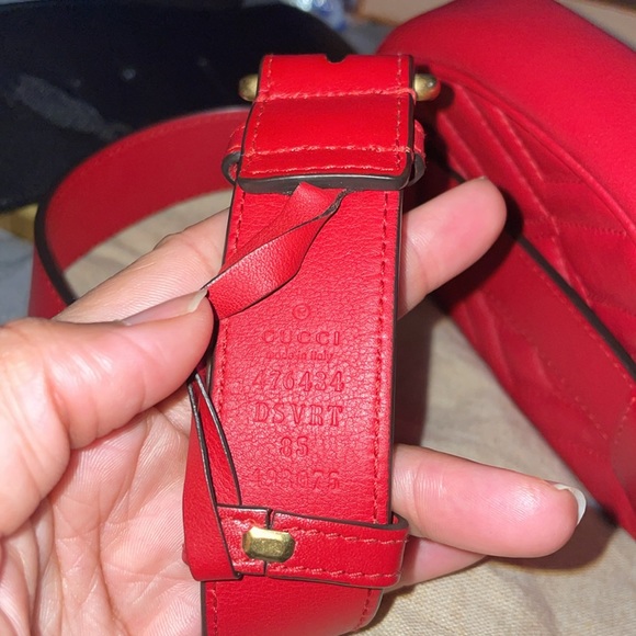 Gucci Belt Marmont 65 small Matelasse Red leather messenger bag - Picture 11 of 11